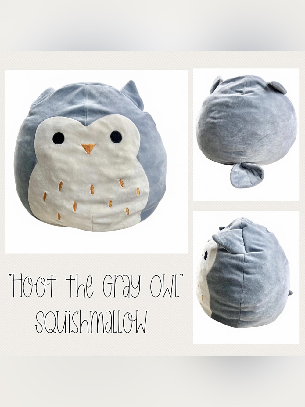 16” Hoot the Gray Owl” Squishmallow Plush by Kellytoy RETIRED COLLECTIBLE